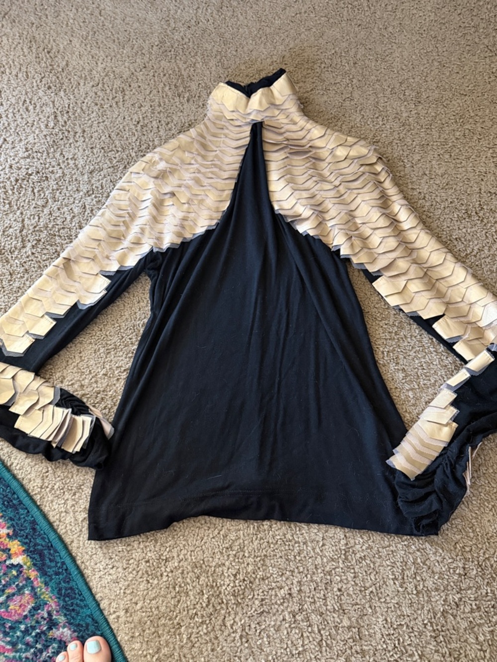 AKIRA Black Top with Cream Layered Ruffle Accents